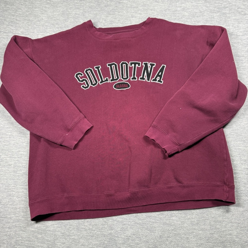 Polar Sweatshirt Mens 2XL Maroon Soldotna Alaska Pullover Crew‎ Neck Heavyweight